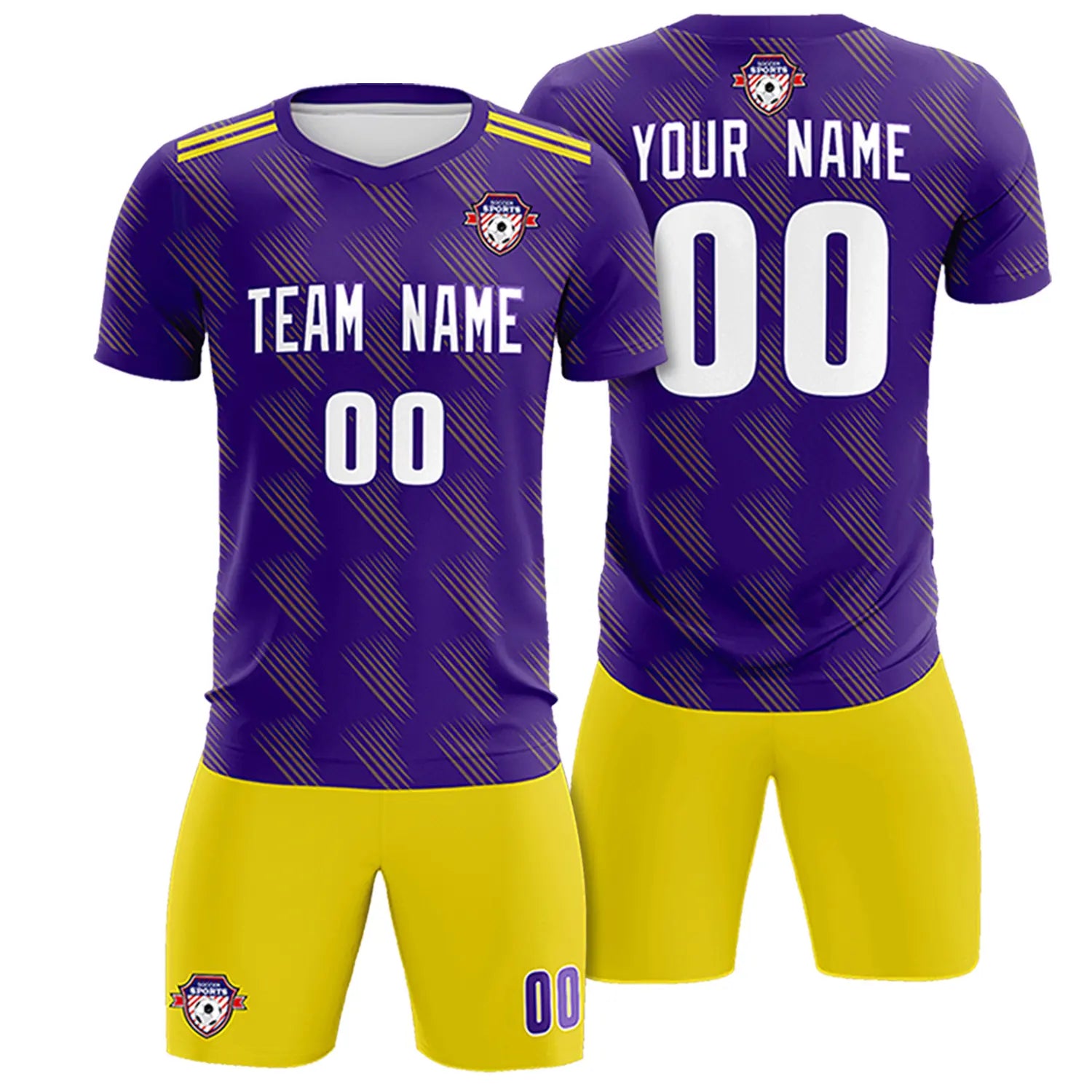 Custom Purple Gold01 Printing Outdoor Tracksuit Soccer Sets Jersey