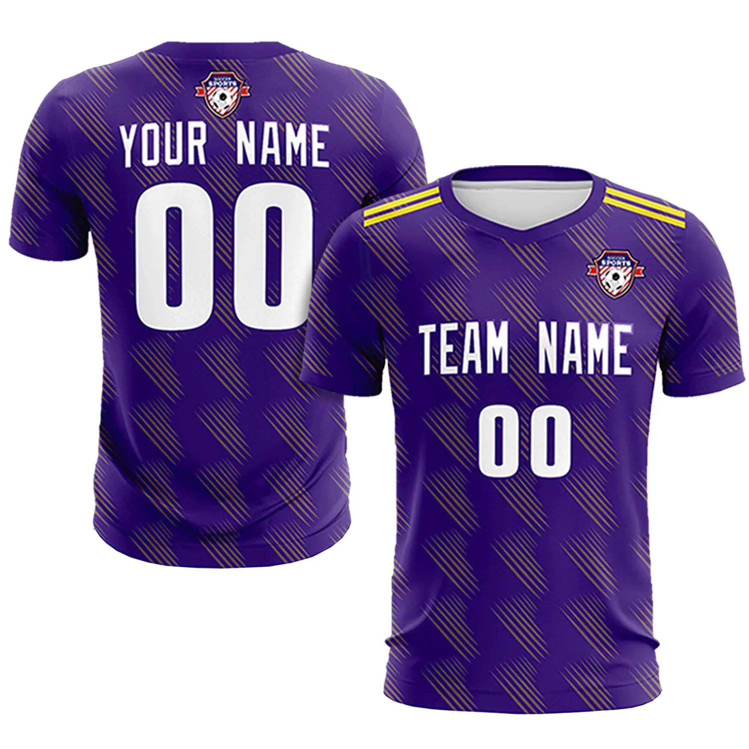 Custom Purple Gold01 Printing Outdoor Tracksuit Soccer Sets Jersey