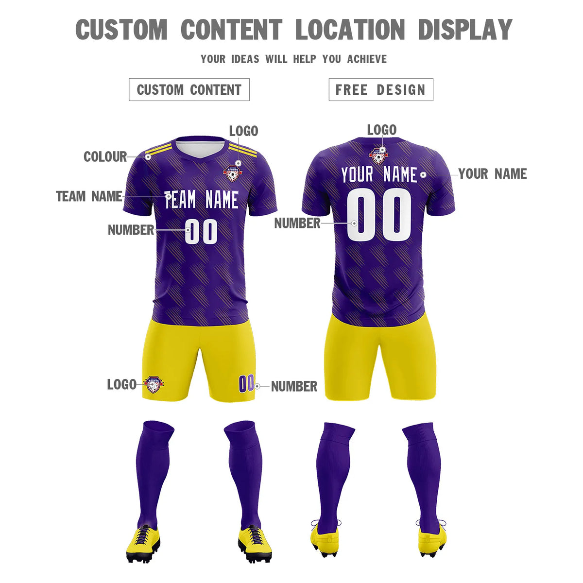 Custom Purple Gold01 Printing Outdoor Tracksuit Soccer Sets Jersey