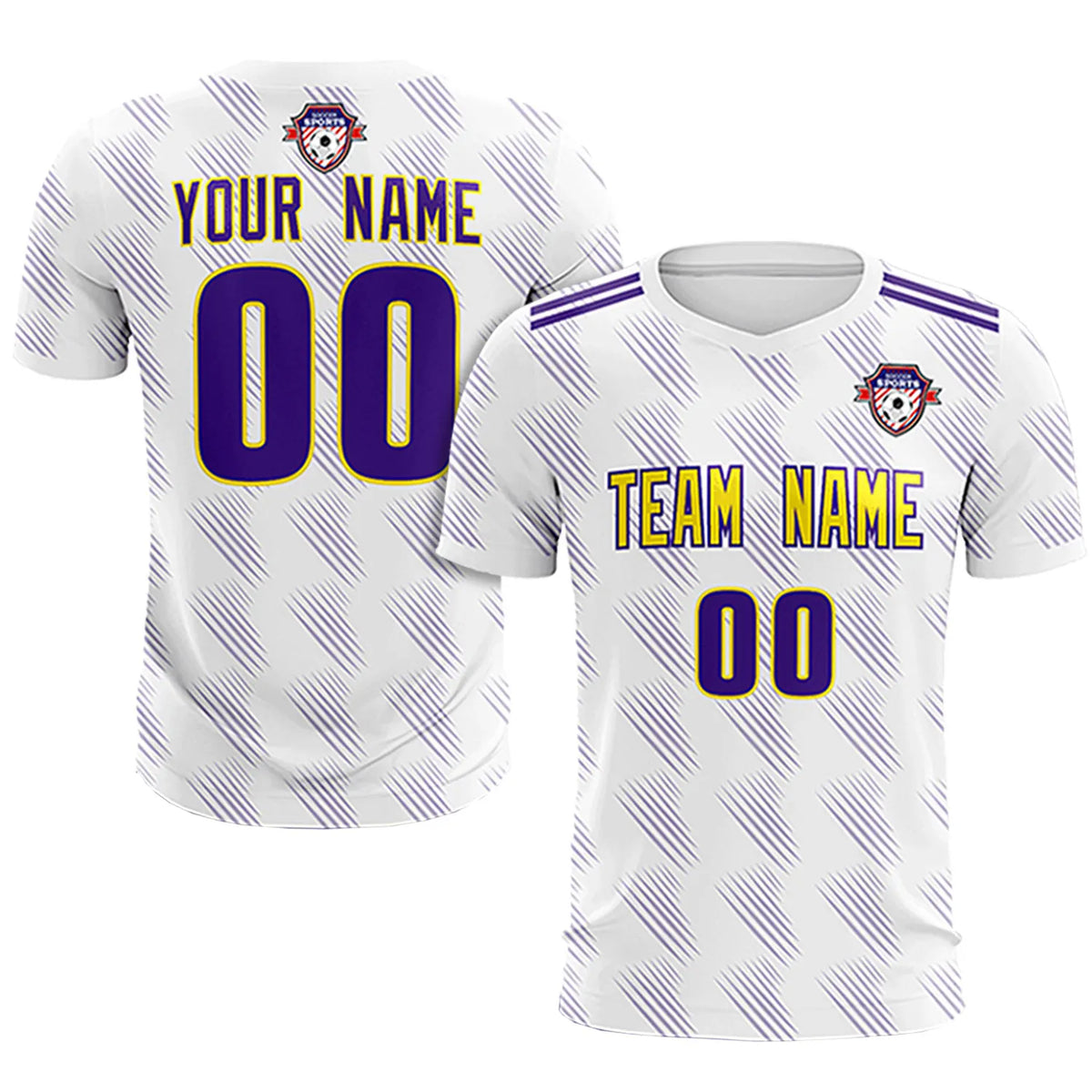 Custom White Purple Printing Outdoor Tracksuit Soccer Sets Jersey