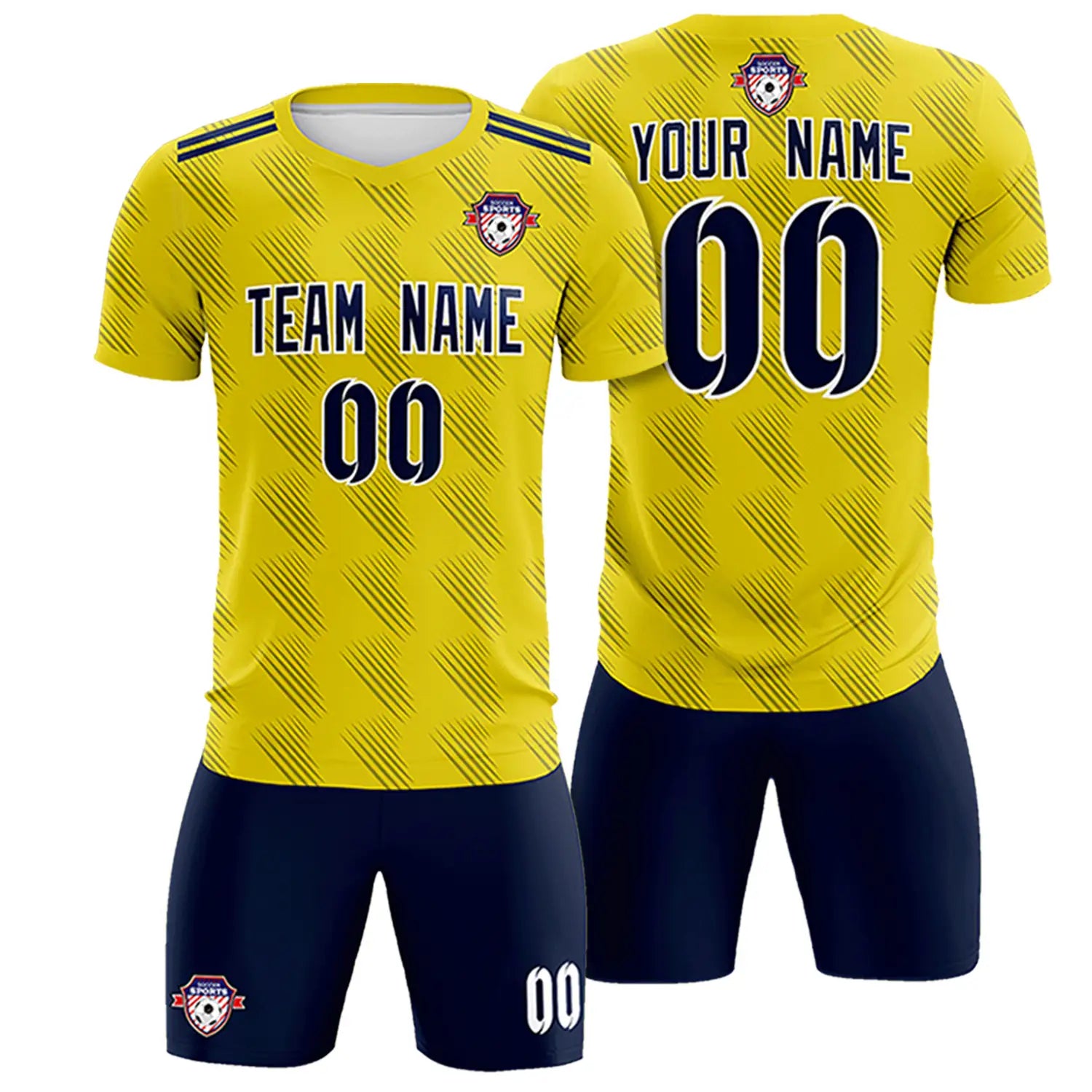 Custom Yellow Navy Printing Outdoor Tracksuit Soccer Sets Jersey