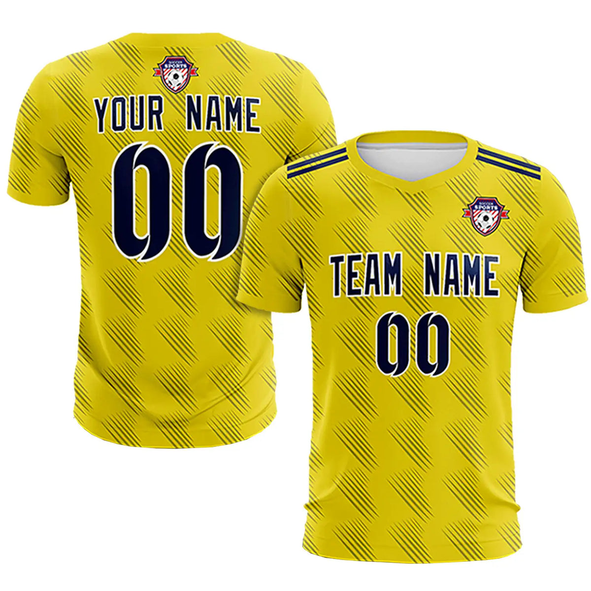 Custom Yellow Navy Printing Outdoor Tracksuit Soccer Sets Jersey