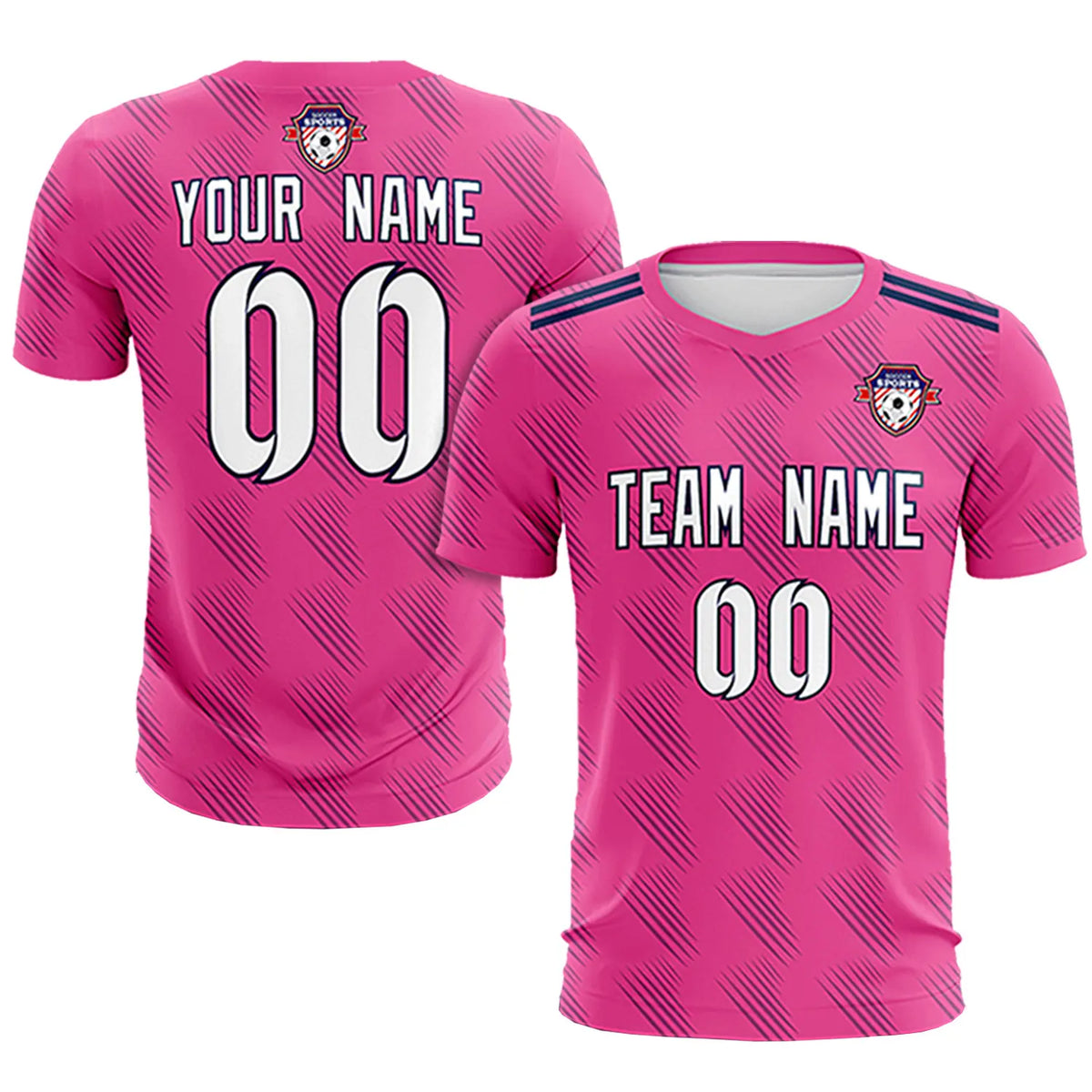 Custom Pink Navy Printing Outdoor Tracksuit Soccer Sets Jersey