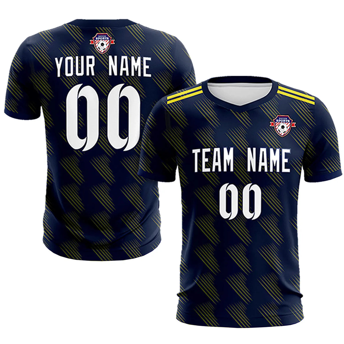 Custom Navy Yellow Printing Outdoor Tracksuit Soccer Sets Jersey