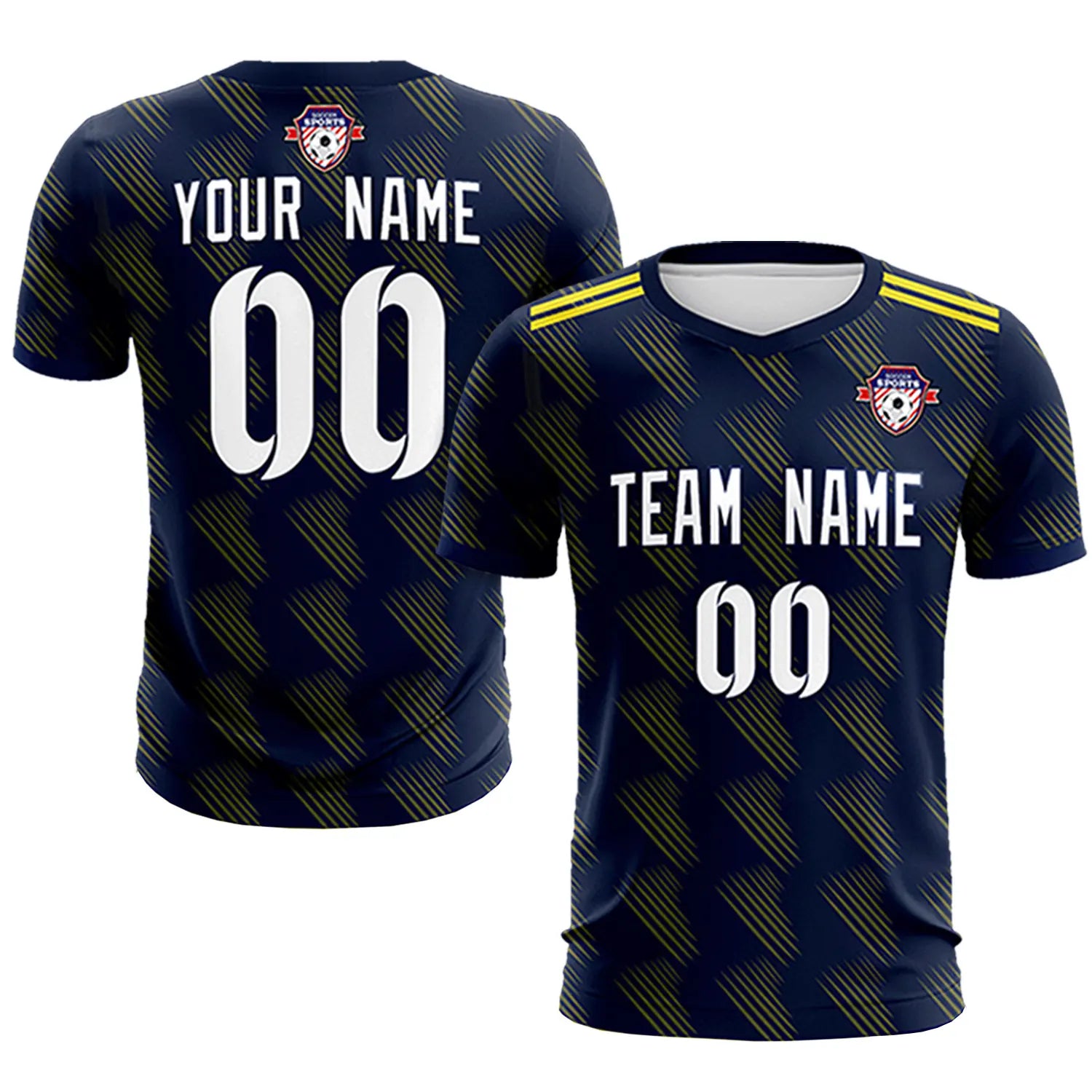 Custom Navy Yellow Printing Outdoor Tracksuit Soccer Sets Jersey