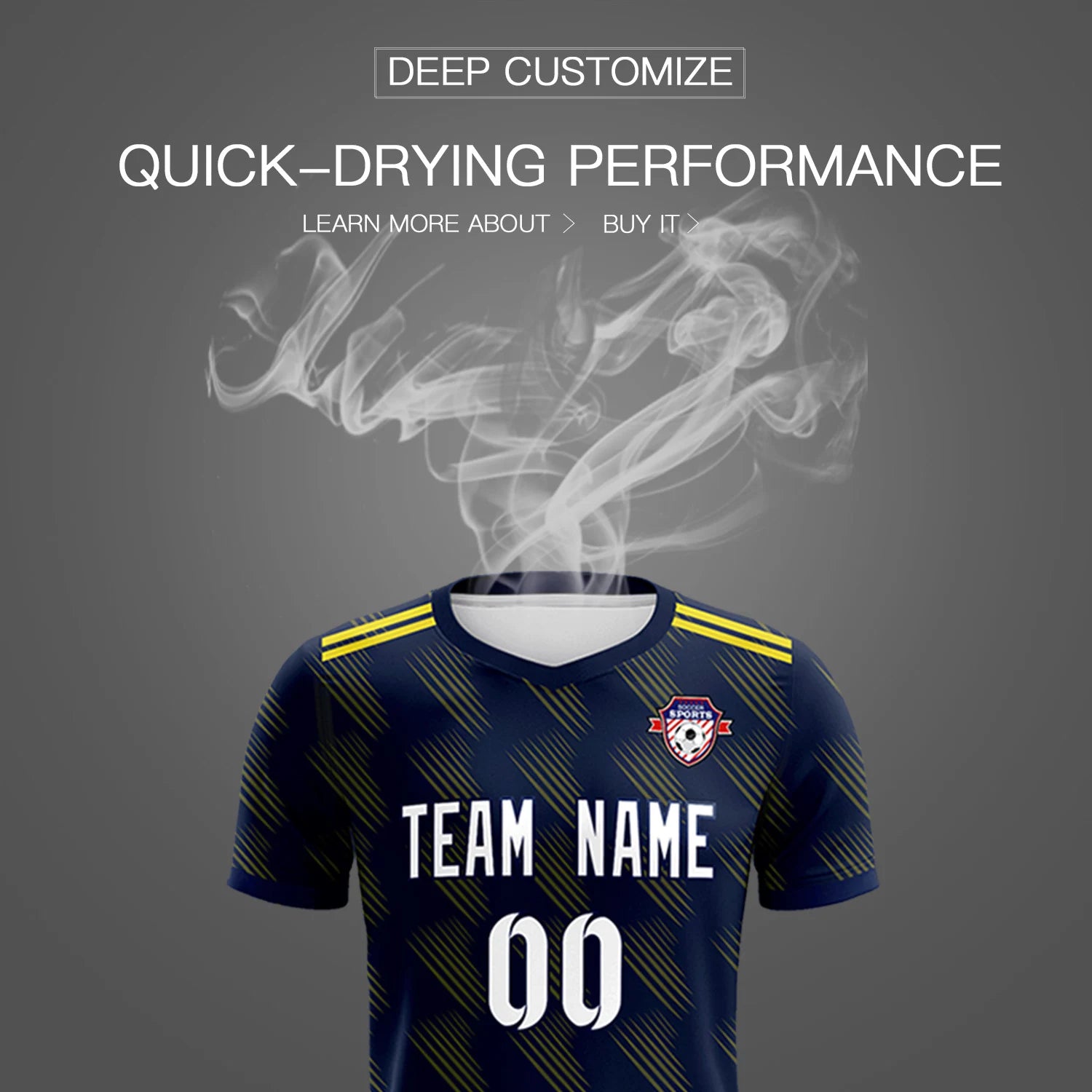 Custom Navy Yellow Printing Outdoor Tracksuit Soccer Sets Jersey