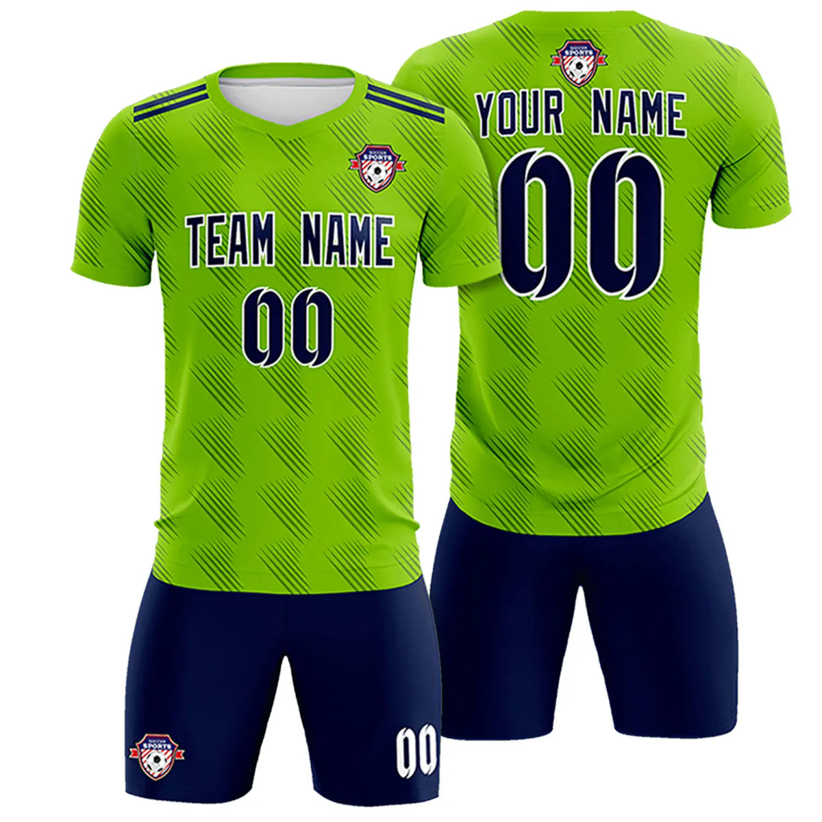Custom Neon Green Navy Printing Outdoor Tracksuit Soccer Sets Jersey