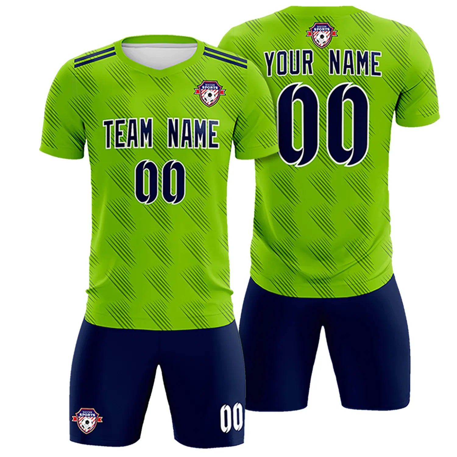 Custom Neon Green Navy Printing Outdoor Tracksuit Soccer Sets Jersey