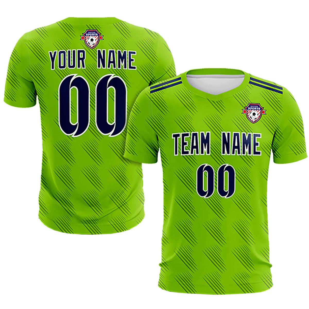 Custom Neon Green Navy Printing Outdoor Tracksuit Soccer Sets Jersey