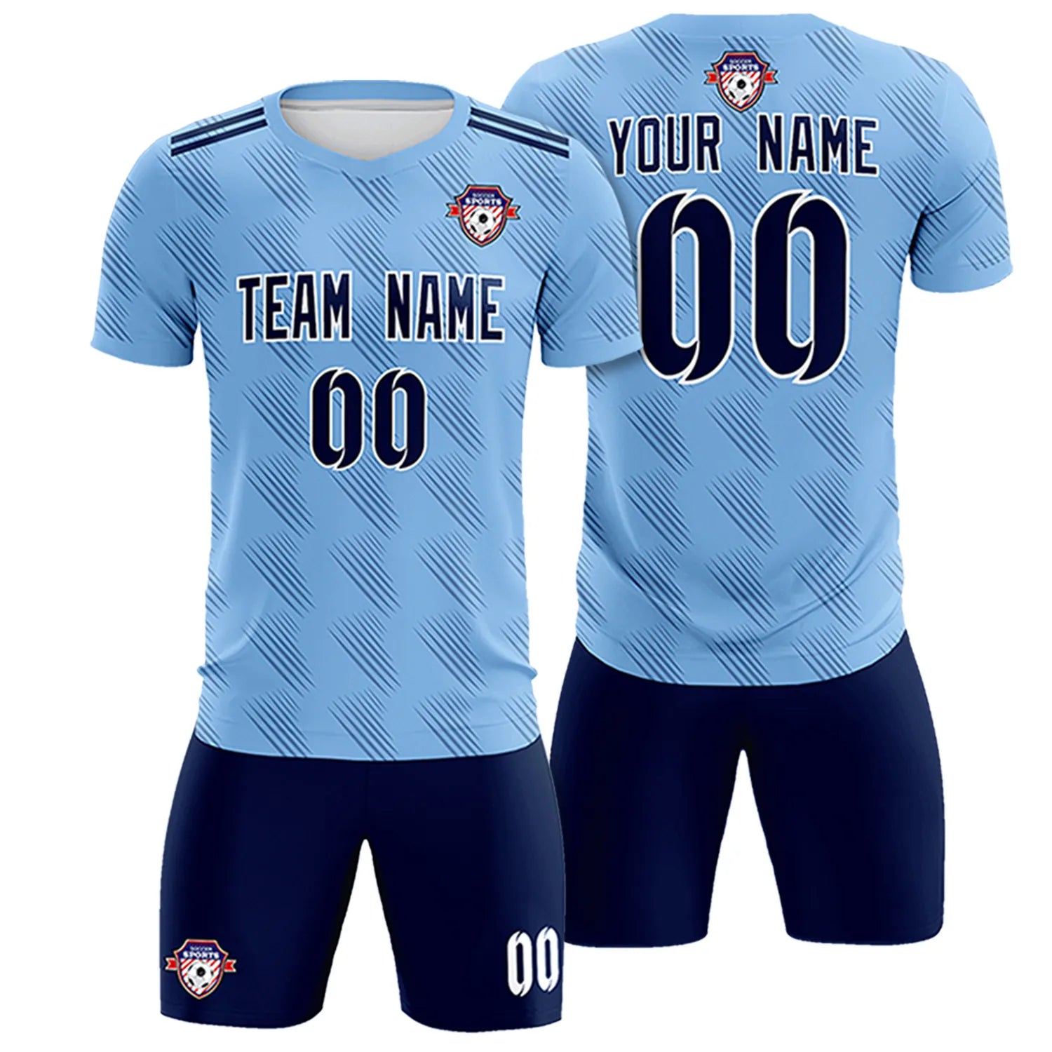 Custom Powder Blue Navy Printing Outdoor Tracksuit Soccer Sets Jersey