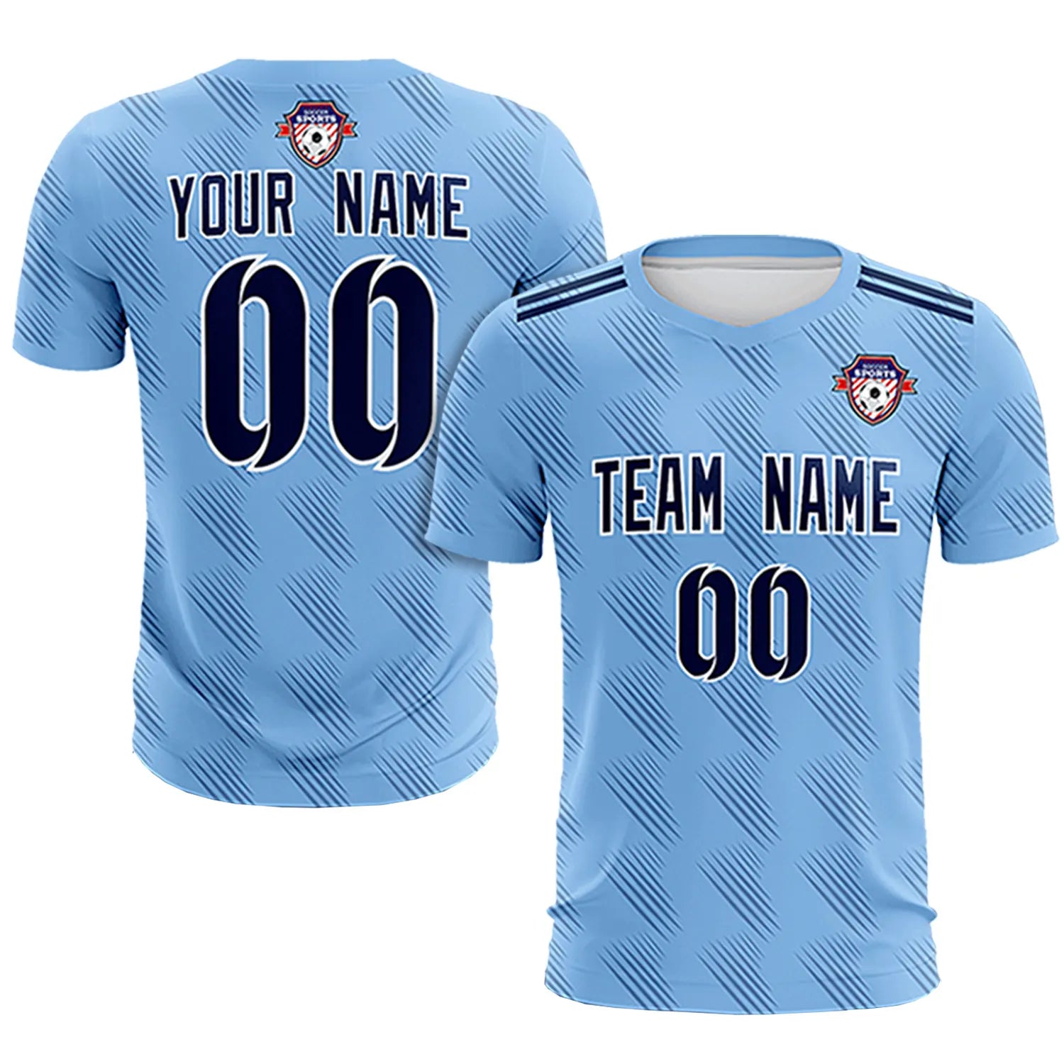 Custom Powder Blue Navy Printing Outdoor Tracksuit Soccer Sets Jersey