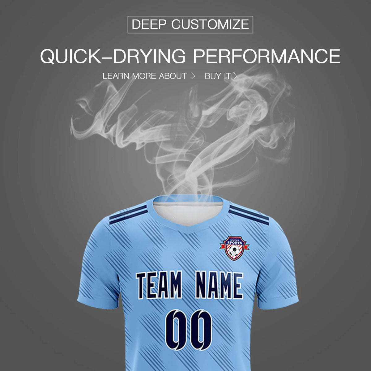 Custom Powder Blue Navy Printing Outdoor Tracksuit Soccer Sets Jersey