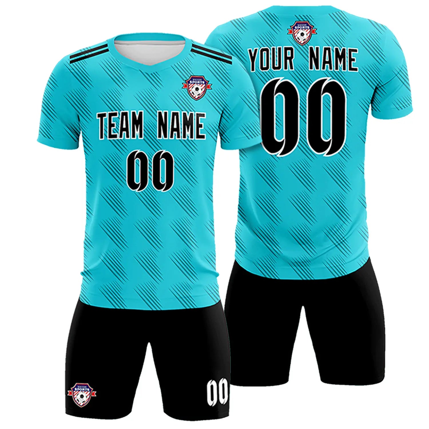 Custom Aqua Black Printing Outdoor Tracksuit Soccer Sets Jersey