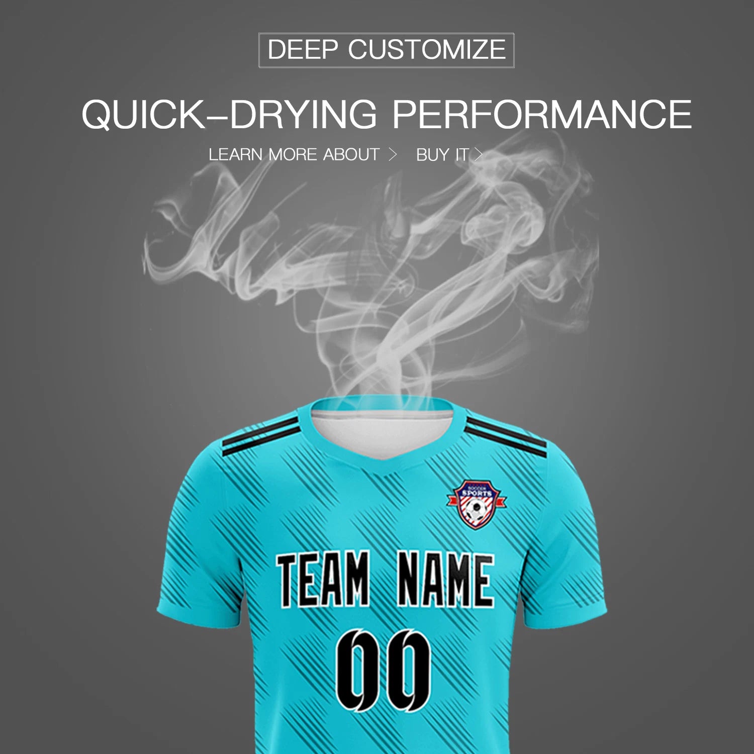 Custom Aqua Black Printing Outdoor Tracksuit Soccer Sets Jersey