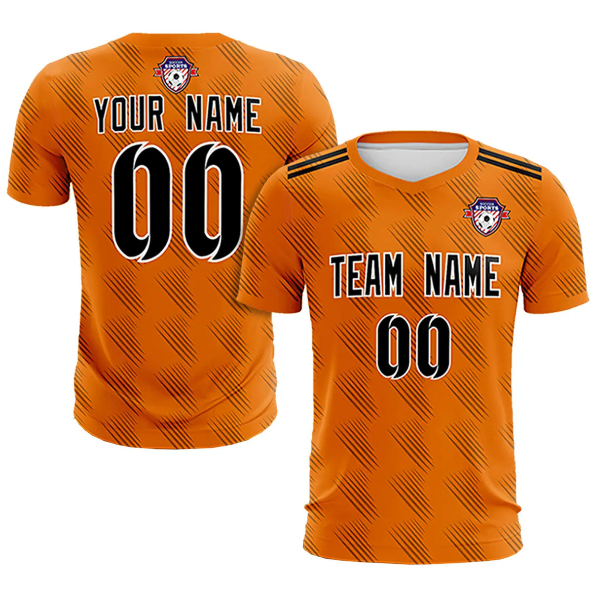 Custom Orange Black Printing Outdoor Tracksuit Soccer Sets Jersey