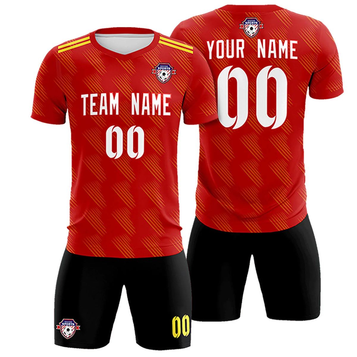 Custom Red Black Printing Outdoor Tracksuit Soccer Sets Jersey