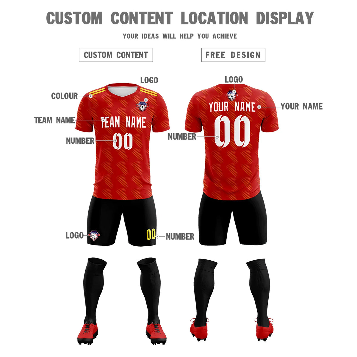 Custom Red Black Printing Outdoor Tracksuit Soccer Sets Jersey