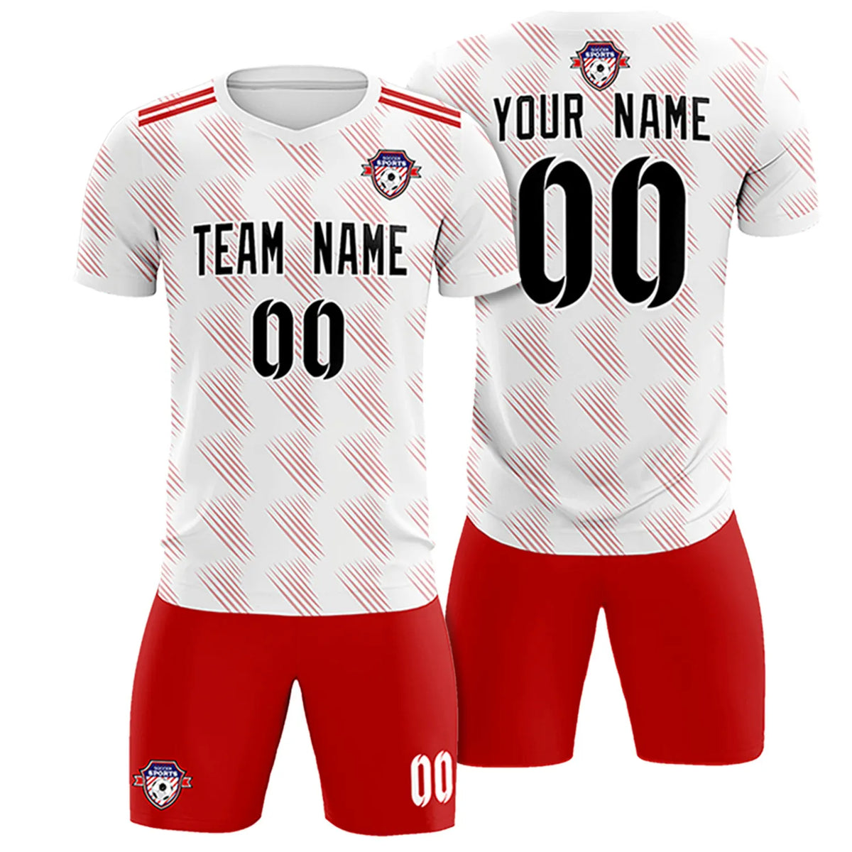 Custom White Red Printing Outdoor Tracksuit Soccer Sets Jersey