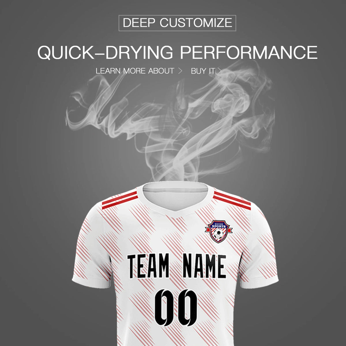 Custom White Red Printing Outdoor Tracksuit Soccer Sets Jersey