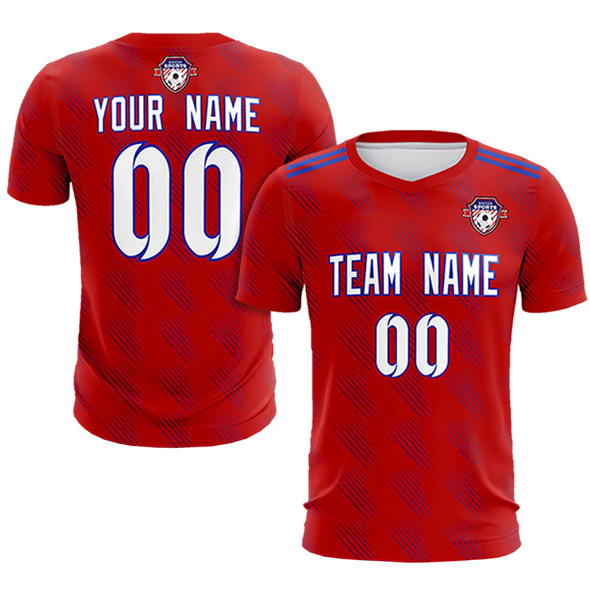 Custom Red Royal Blue Printing Outdoor Tracksuit Soccer Sets Jersey