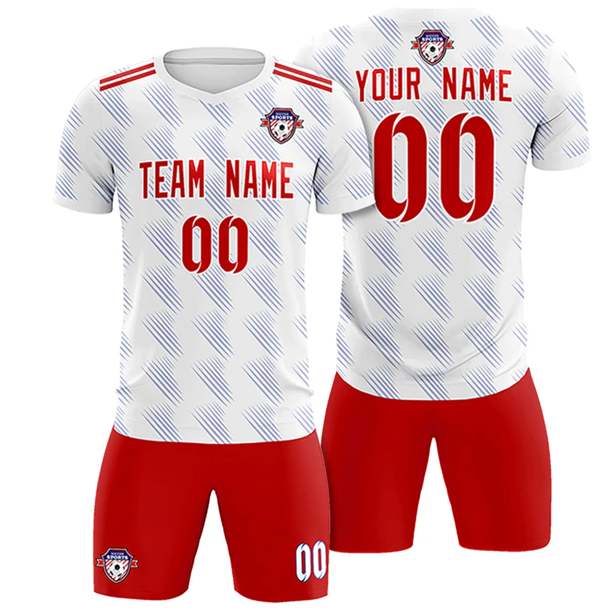 Custom White Red Printing Outdoor Tracksuit Soccer Sets Jersey