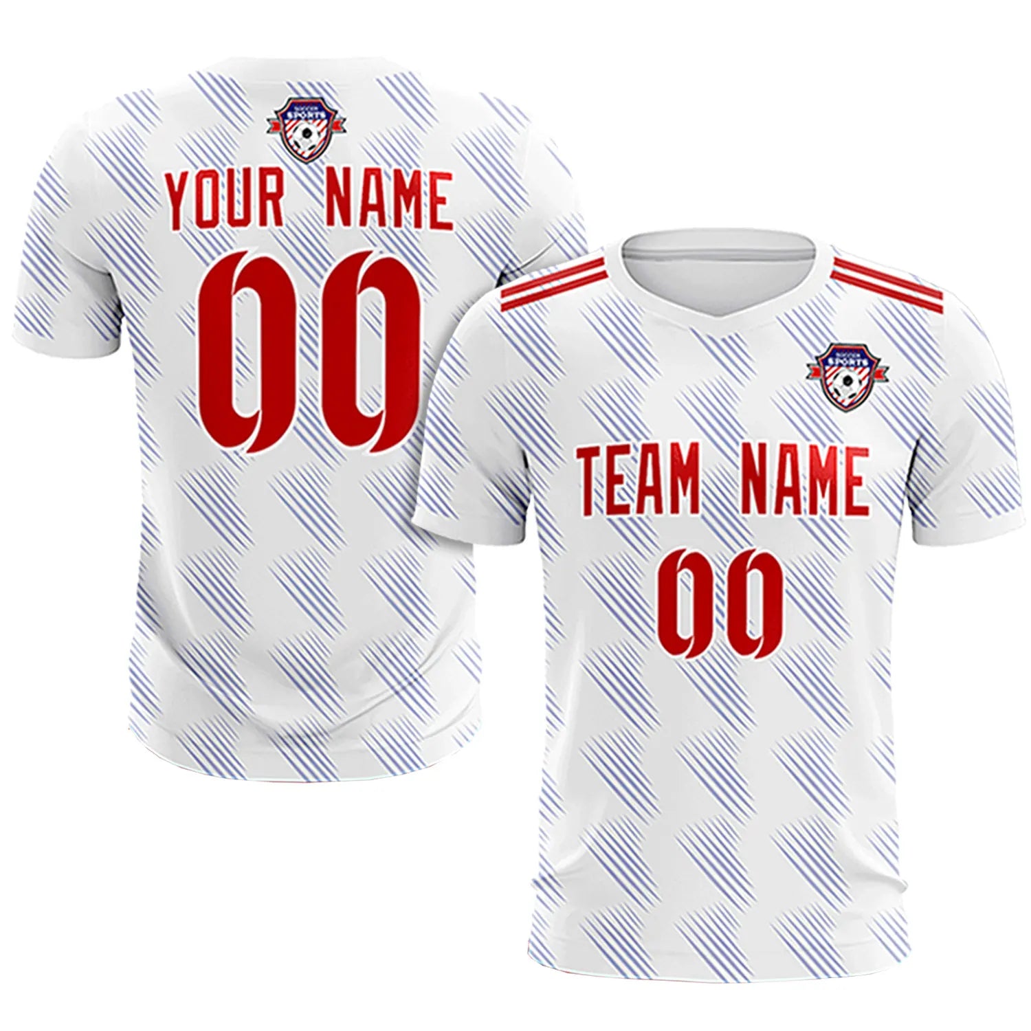 Custom White Red Printing Outdoor Tracksuit Soccer Sets Jersey