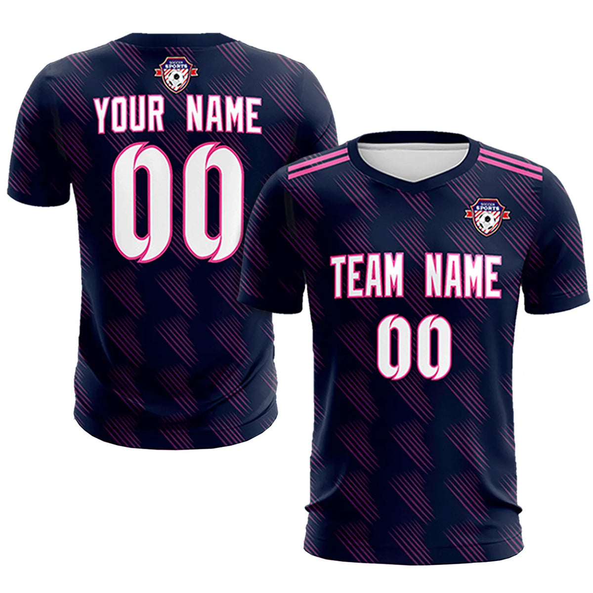 Custom Navy Pink Printing Outdoor Tracksuit Soccer Sets Jersey