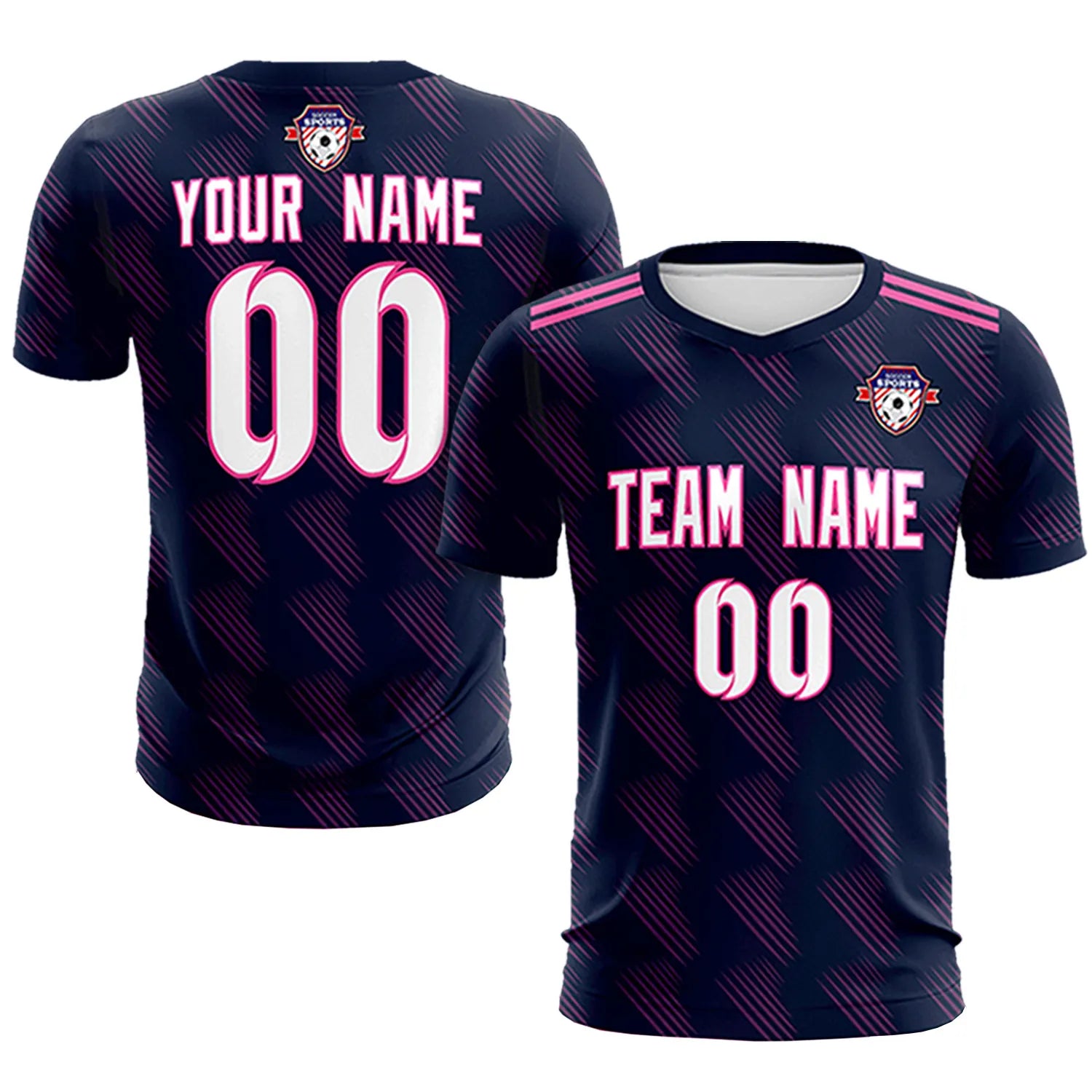 Custom Navy Pink Printing Outdoor Tracksuit Soccer Sets Jersey