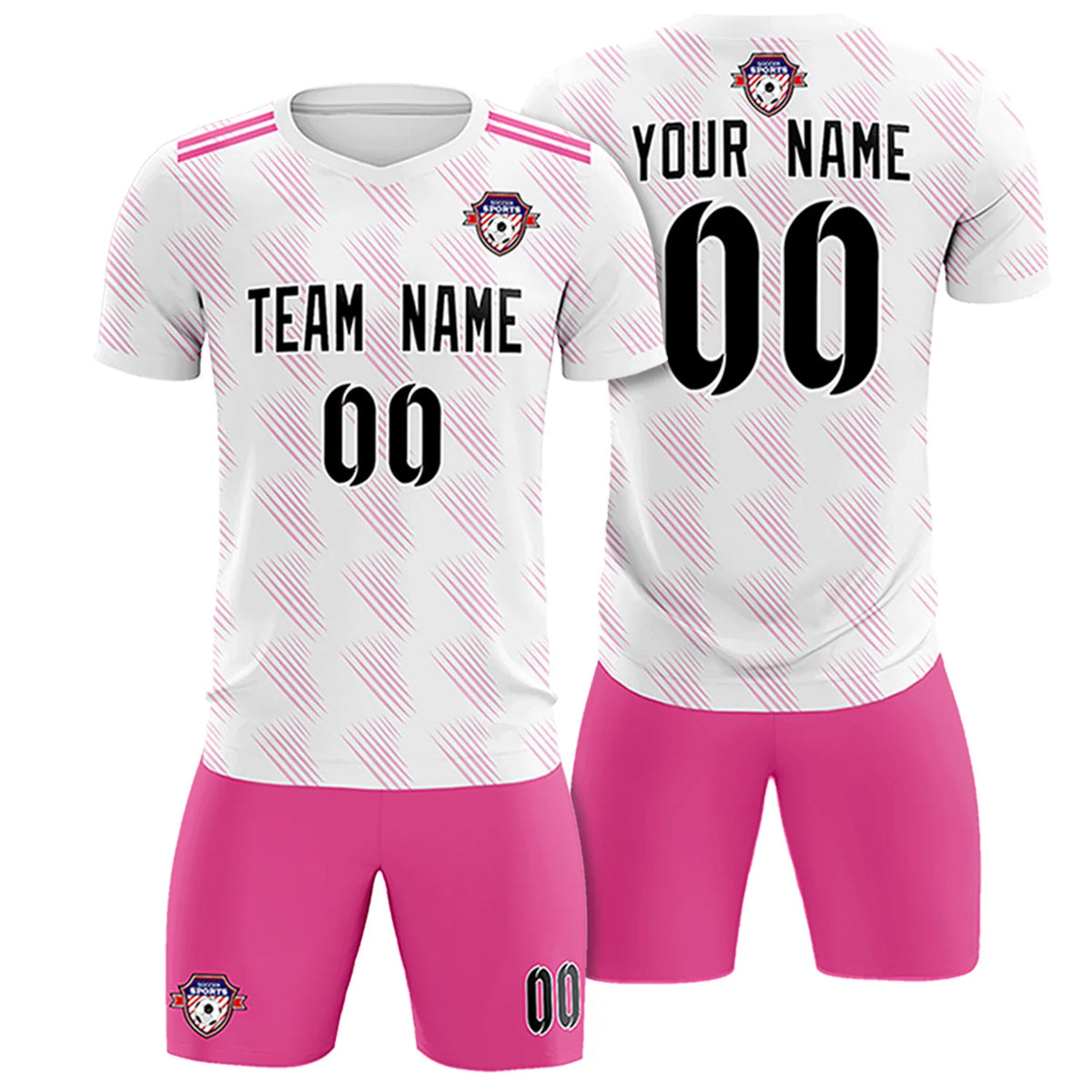 Custom White Pink Printing Outdoor Tracksuit Soccer Sets Jersey