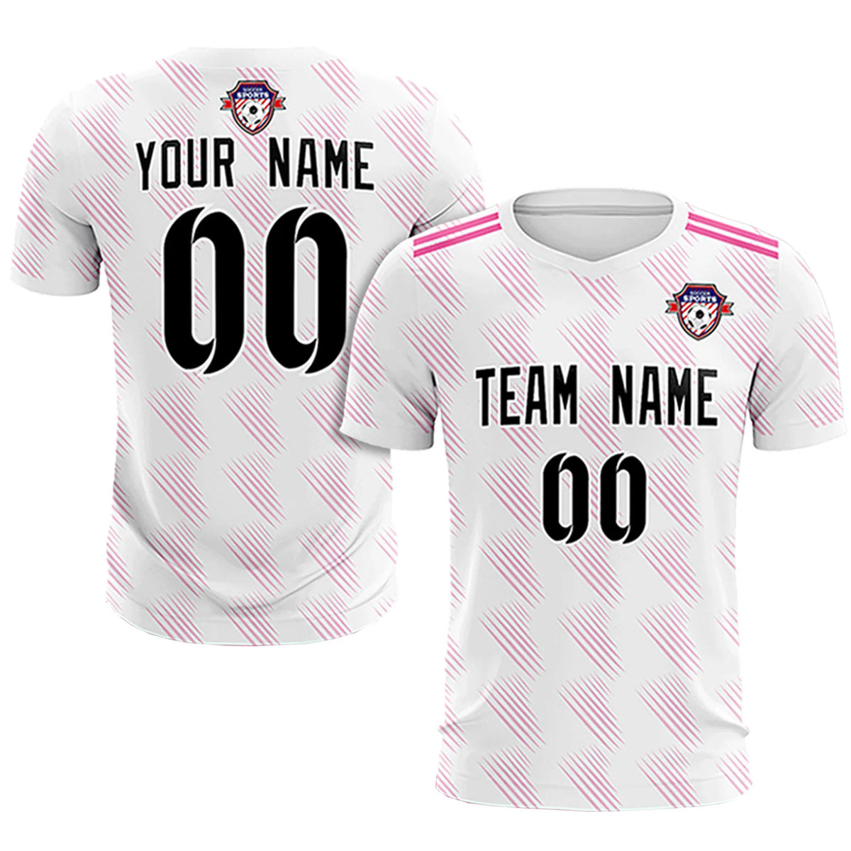 Custom White Pink Printing Outdoor Tracksuit Soccer Sets Jersey