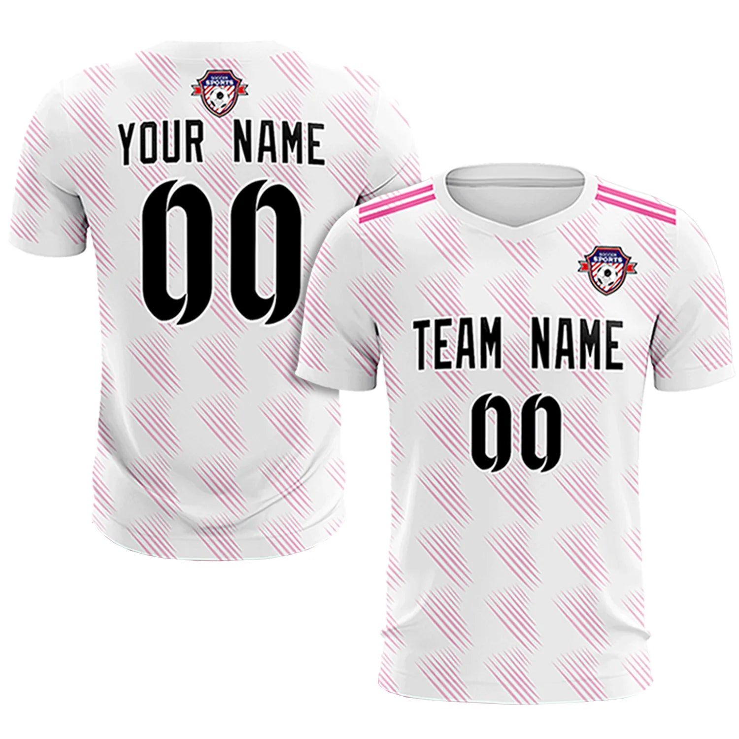 Custom White Pink Printing Outdoor Tracksuit Soccer Sets Jersey
