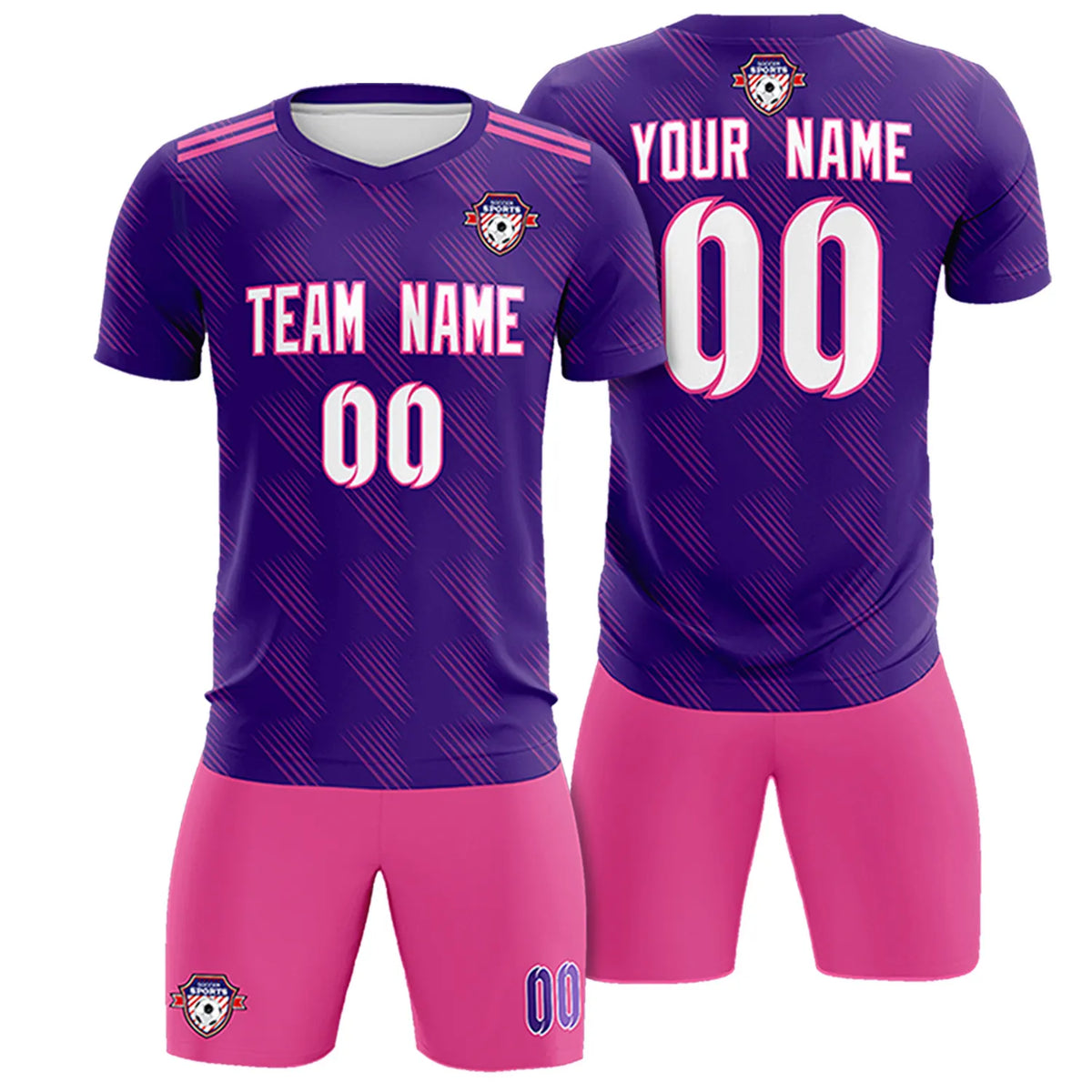 Custom Purple Pink Printing Outdoor Tracksuit Soccer Sets Jersey