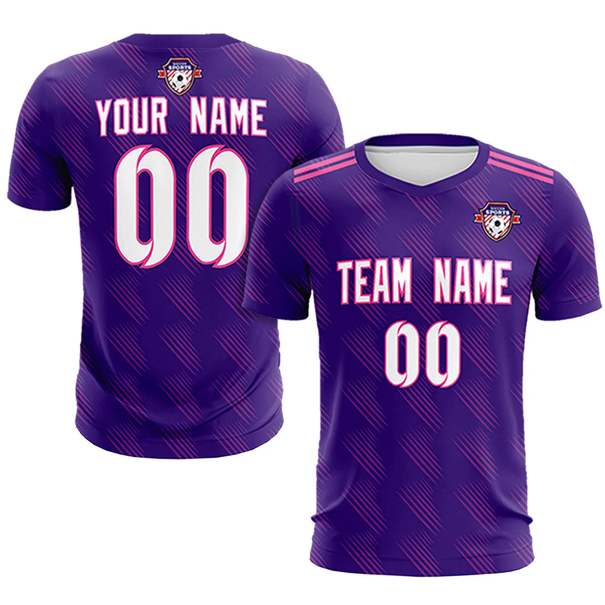 Custom Purple Pink Printing Outdoor Tracksuit Soccer Sets Jersey