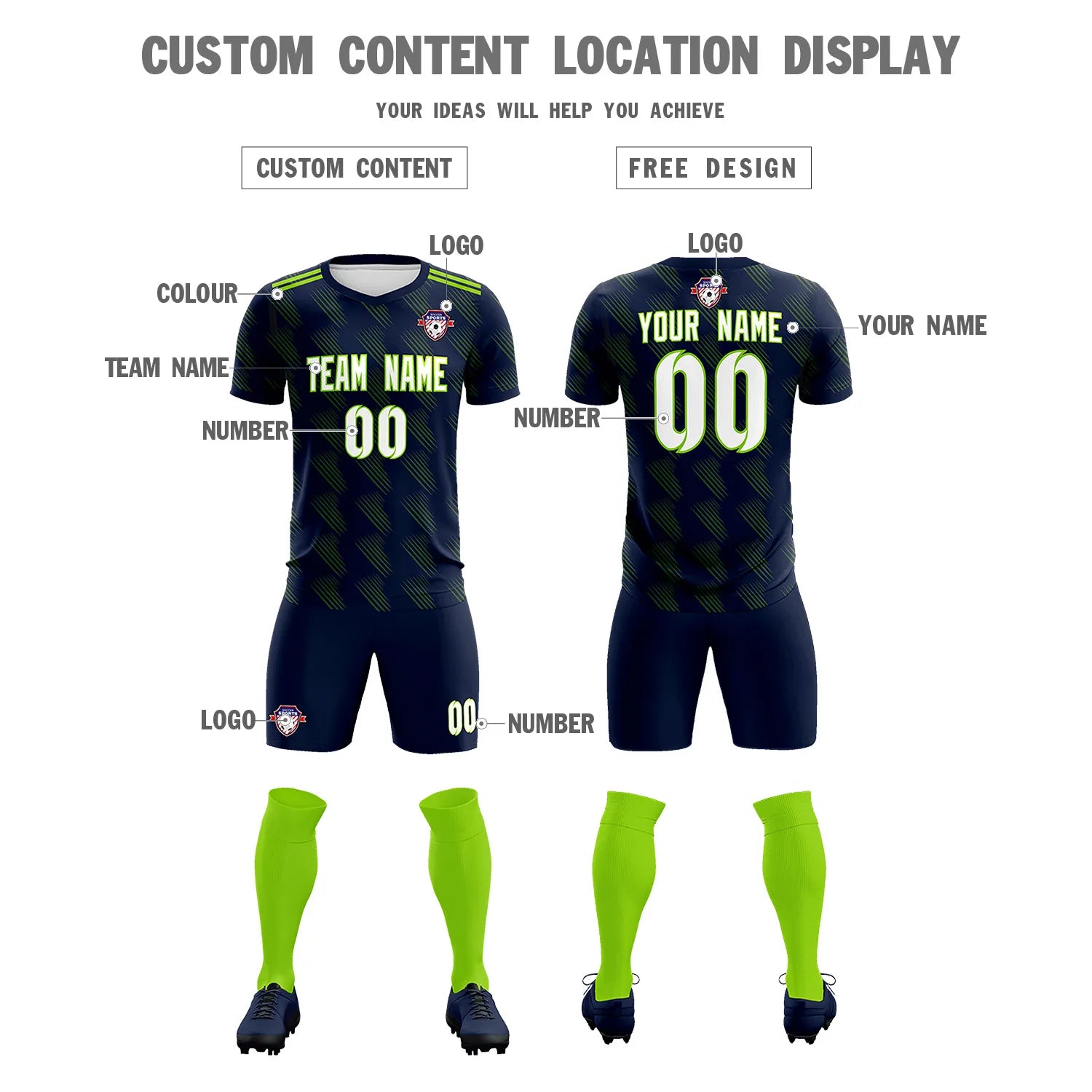 Custom Navy Printing Outdoor Tracksuit Soccer Sets Jersey