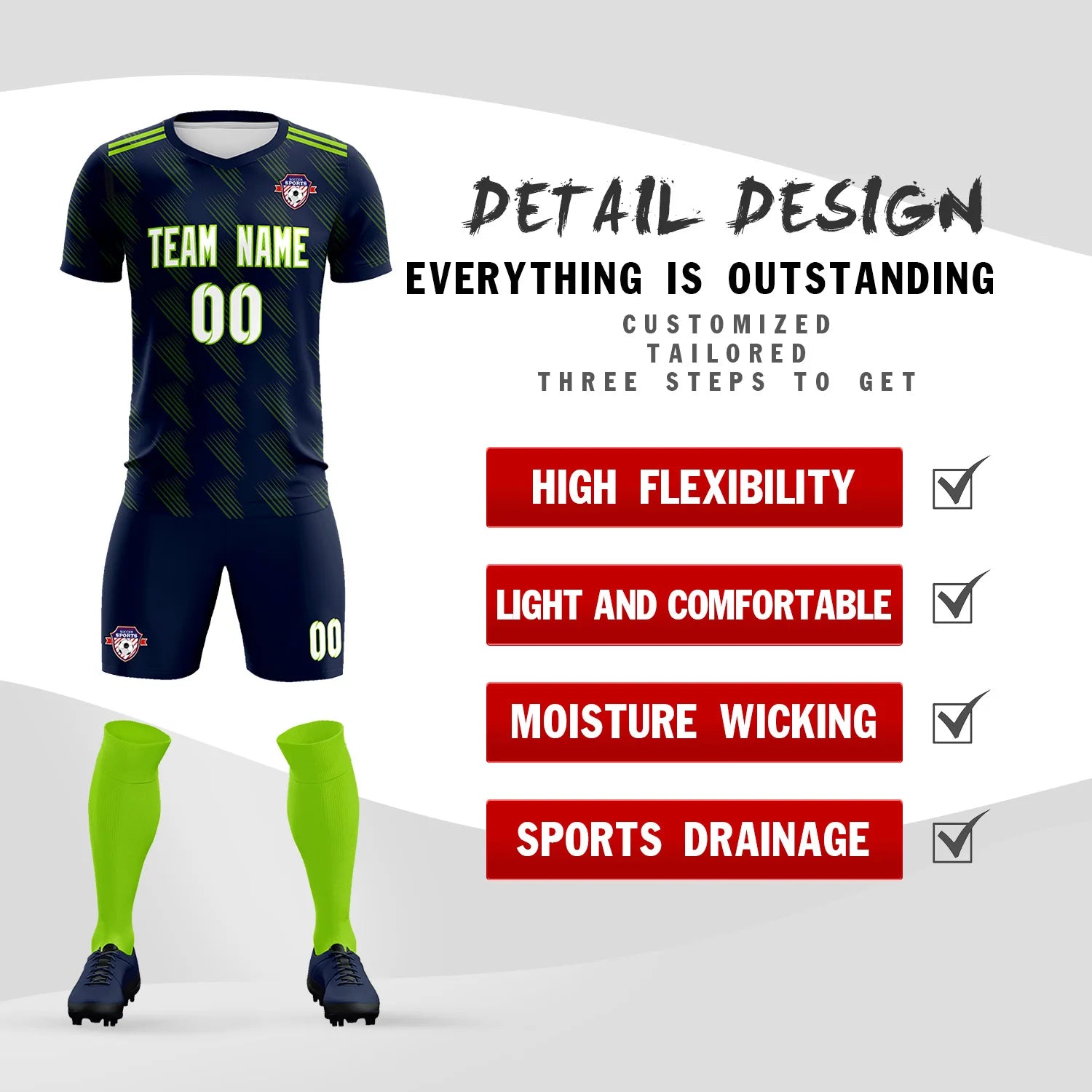 Custom Navy Printing Outdoor Tracksuit Soccer Sets Jersey