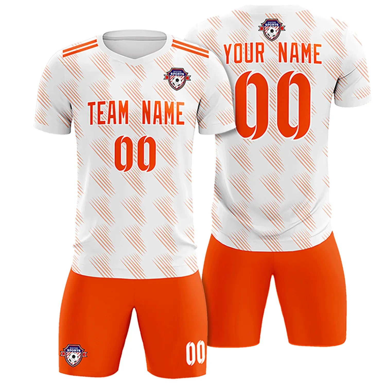 Custom White Orange Printing Outdoor Tracksuit Soccer Sets Jersey