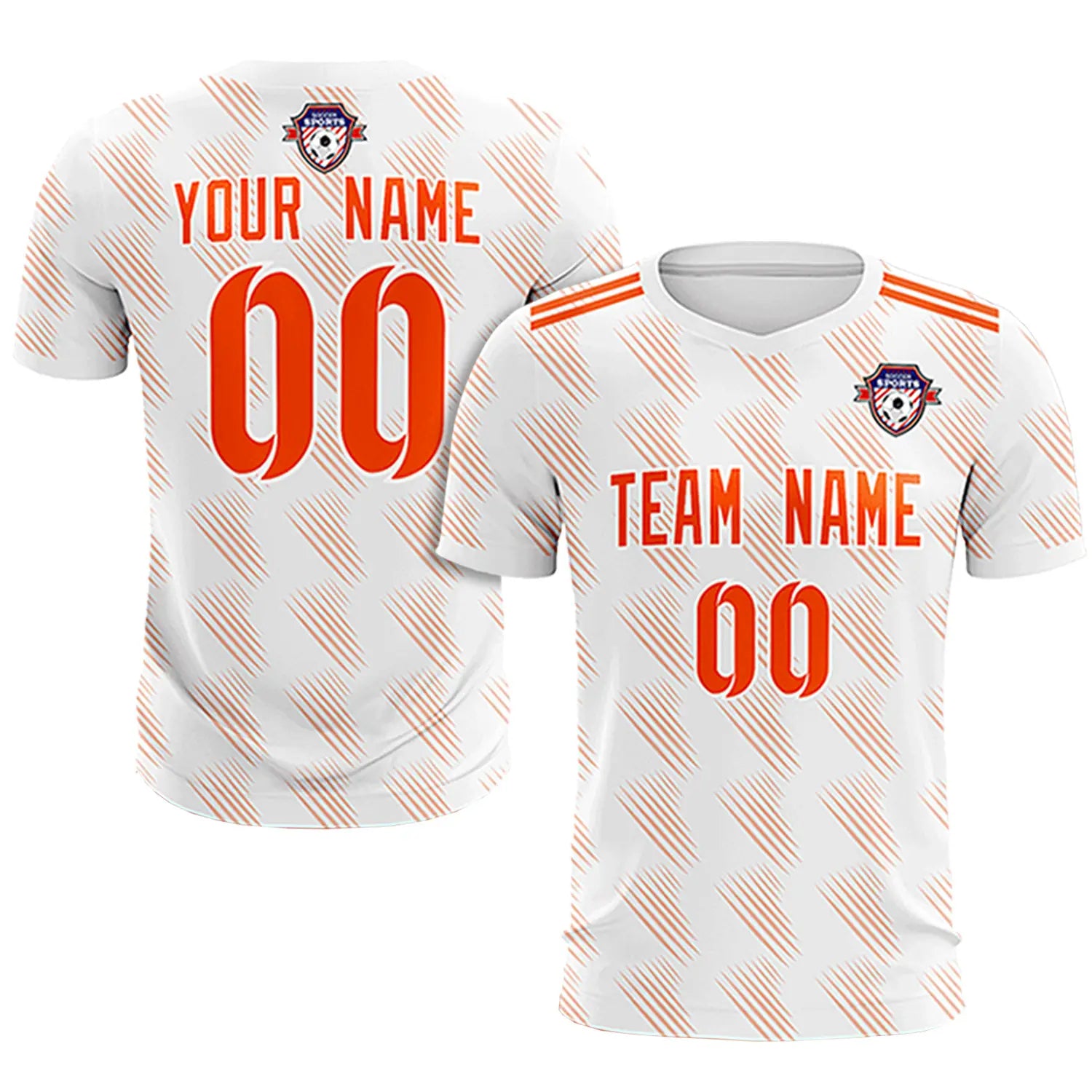 Custom White Orange Printing Outdoor Tracksuit Soccer Sets Jersey