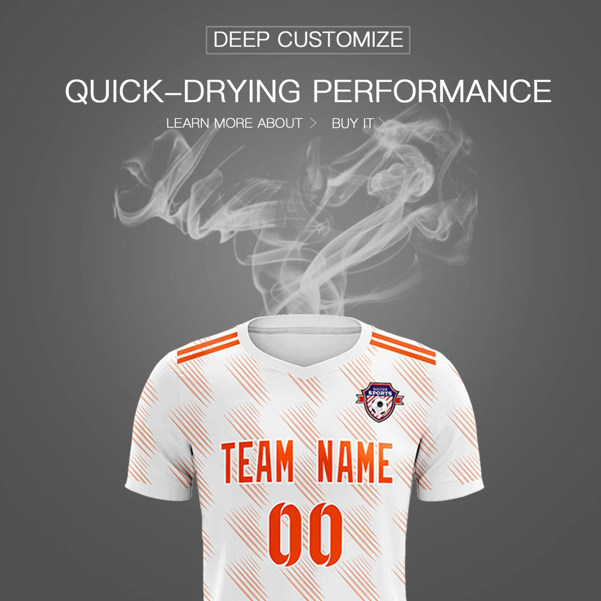 Custom White Orange Printing Outdoor Tracksuit Soccer Sets Jersey