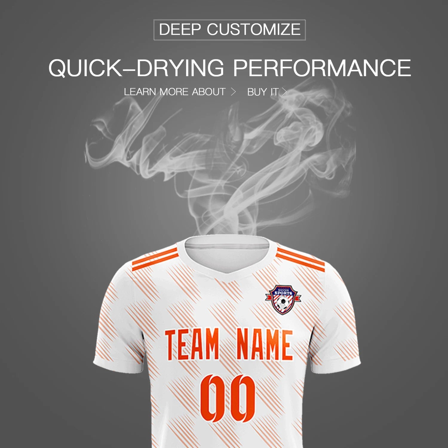 Custom White Orange Printing Outdoor Tracksuit Soccer Sets Jersey