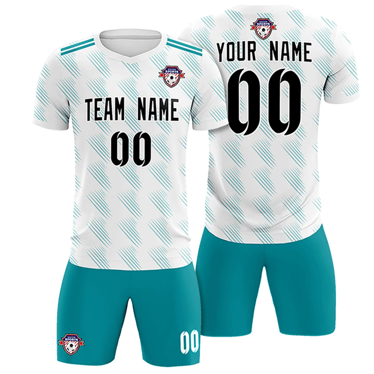 Custom White Aqua Printing Outdoor Tracksuit Soccer Sets Jersey