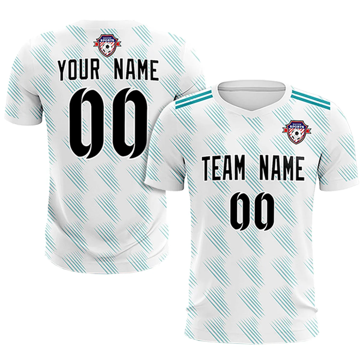 Custom White Aqua Printing Outdoor Tracksuit Soccer Sets Jersey