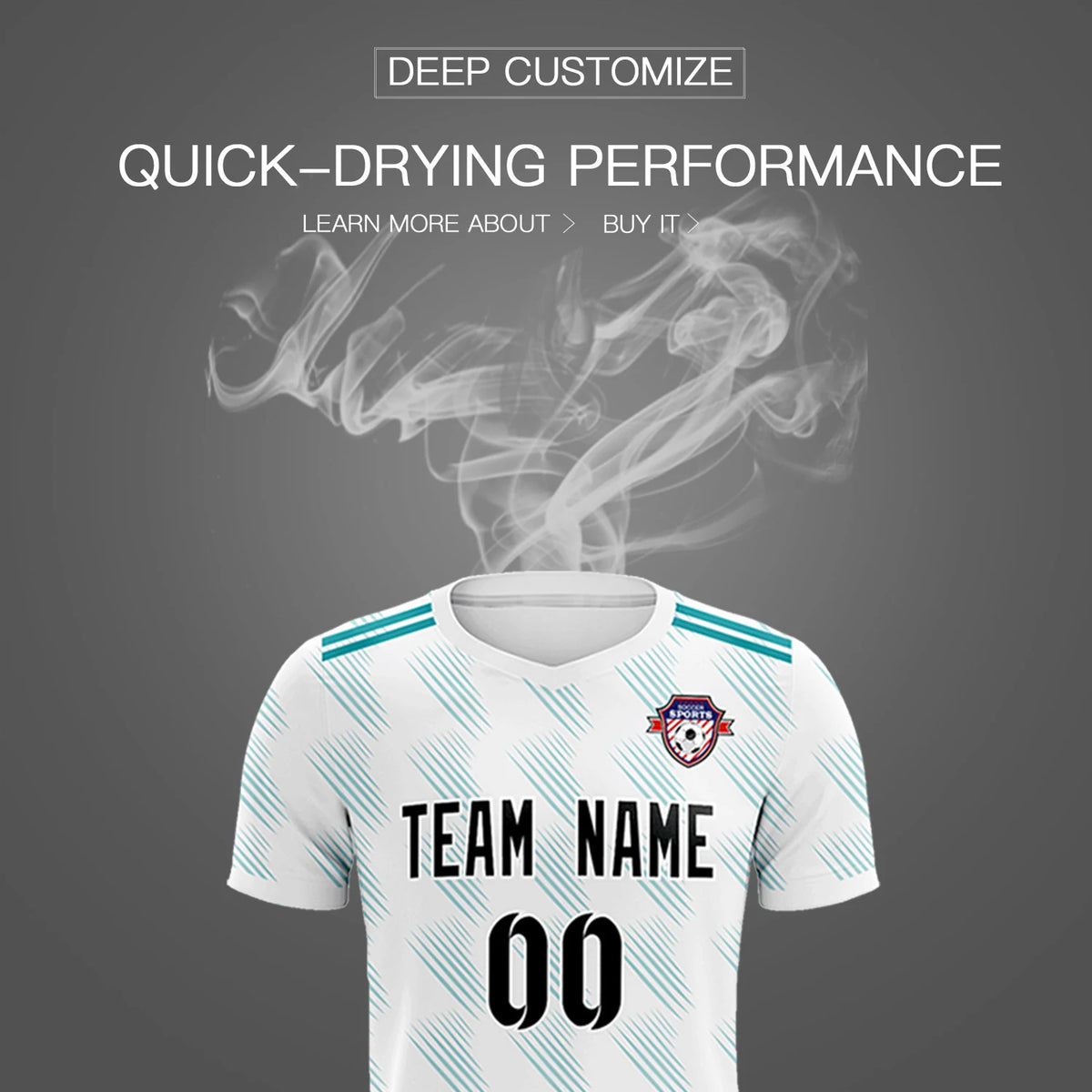 Custom White Aqua Printing Outdoor Tracksuit Soccer Sets Jersey