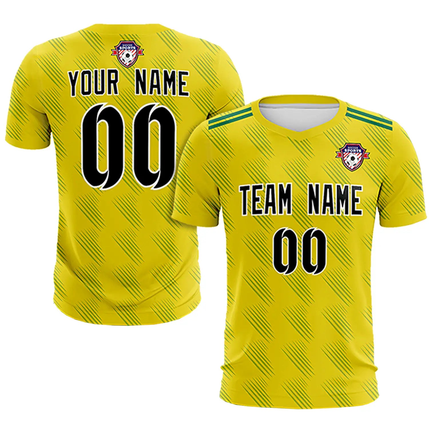 Custom Yellow Kelly Green Printing Outdoor Tracksuit Soccer Sets Jersey