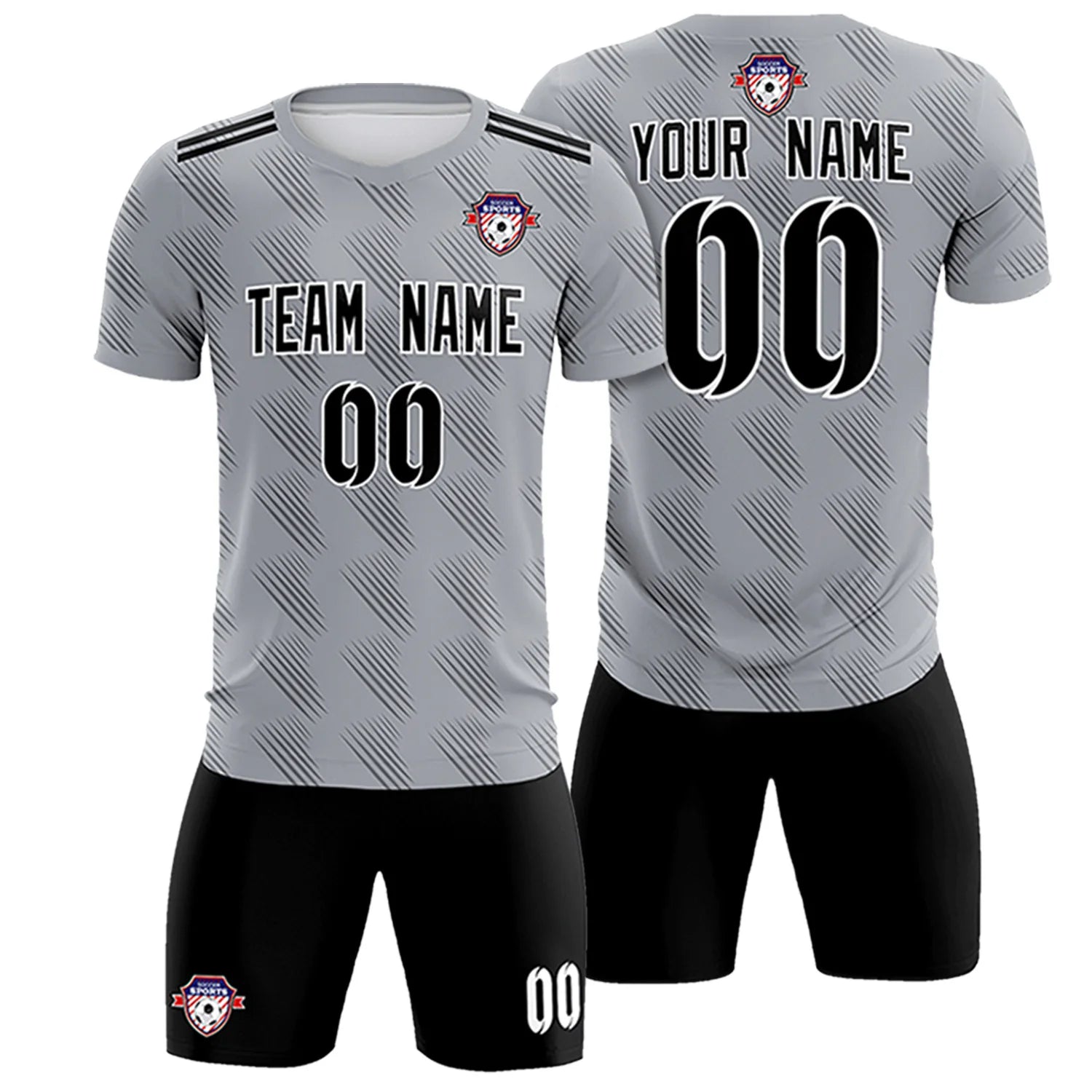 Custom Gray Black Printing Outdoor Tracksuit Soccer Sets Jersey