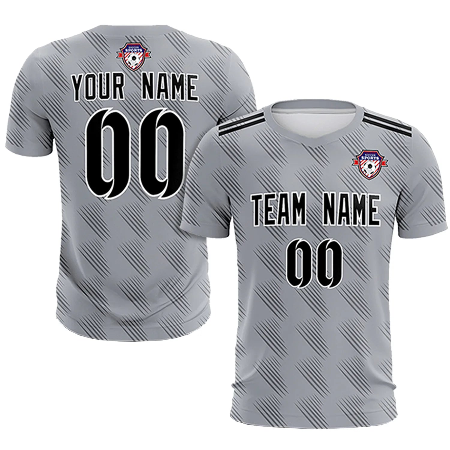 Custom Gray Black Printing Outdoor Tracksuit Soccer Sets Jersey