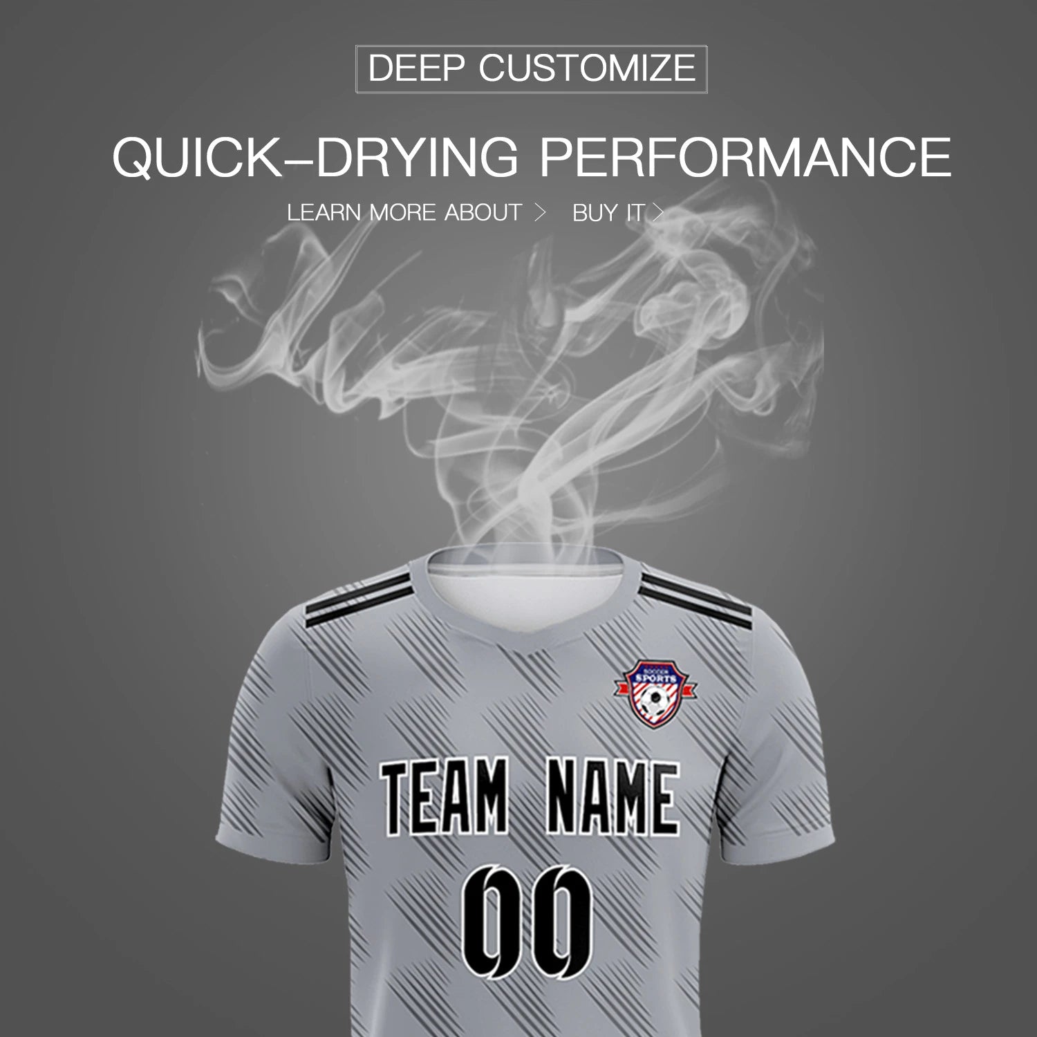 Custom Gray Black Printing Outdoor Tracksuit Soccer Sets Jersey