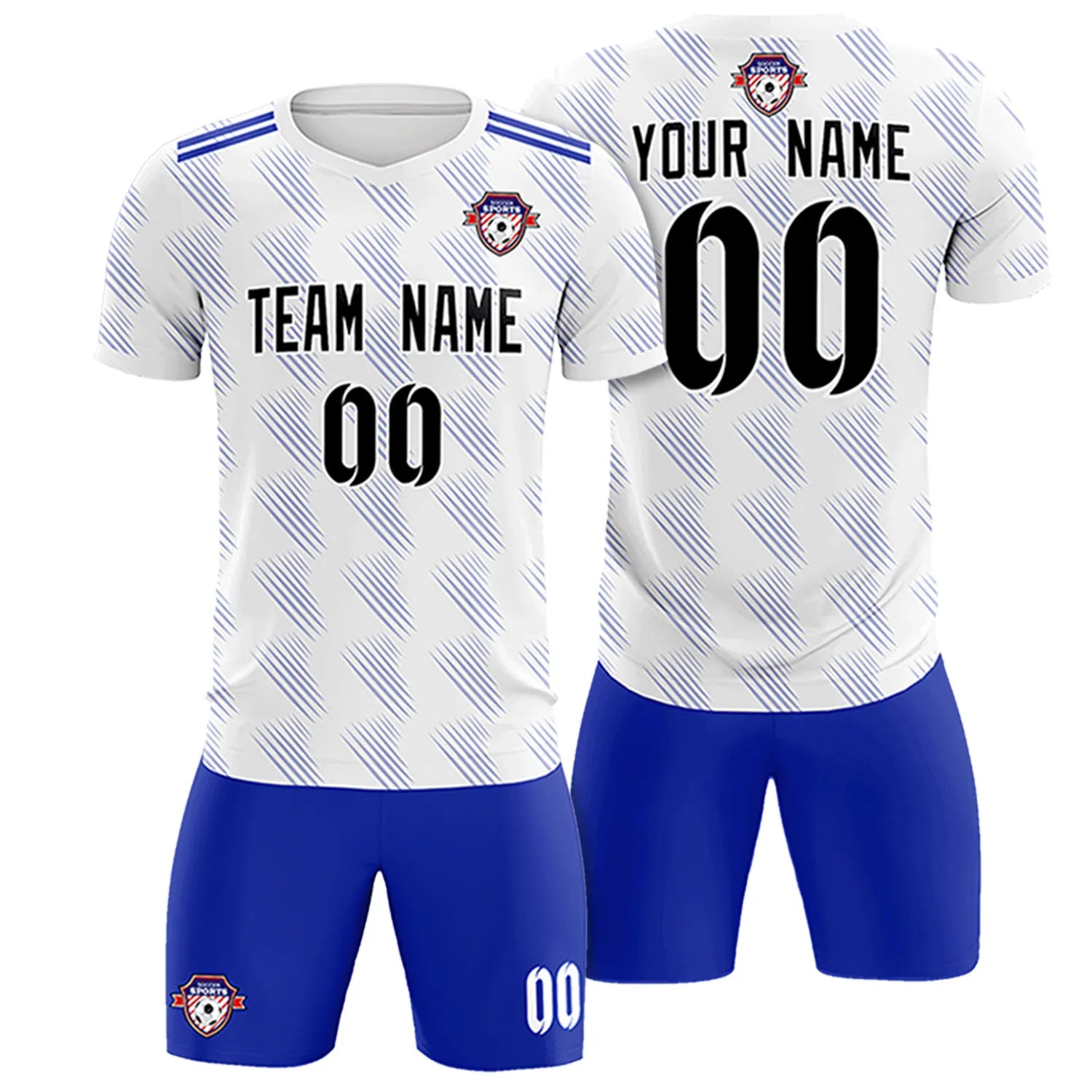 Custom White Royal Blue Printing Outdoor Tracksuit Soccer Sets Jersey