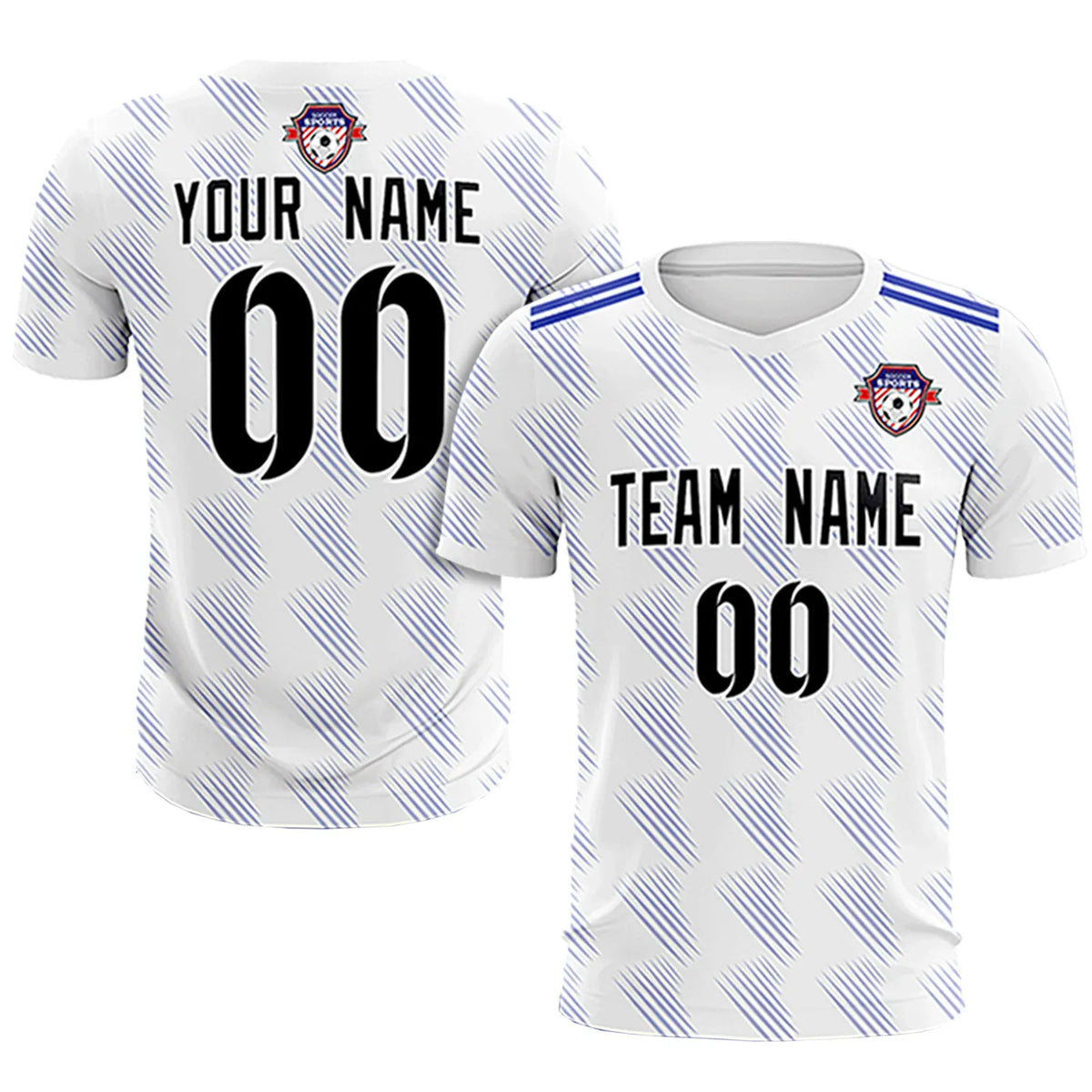 Custom White Royal Blue Printing Outdoor Tracksuit Soccer Sets Jersey