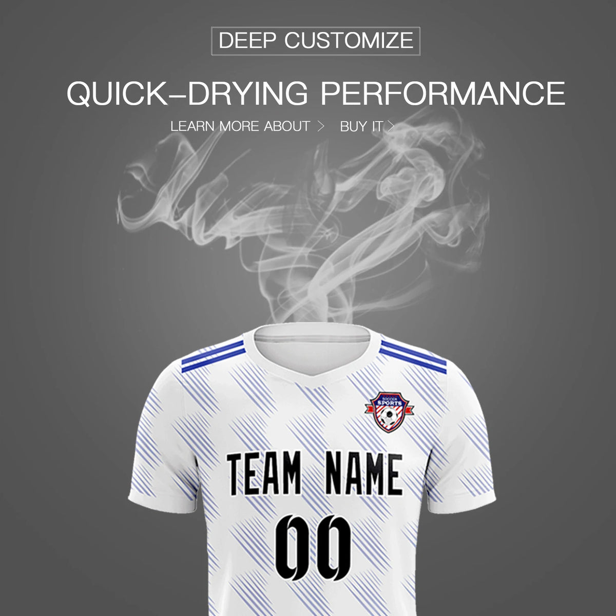 Custom White Royal Blue Printing Outdoor Tracksuit Soccer Sets Jersey