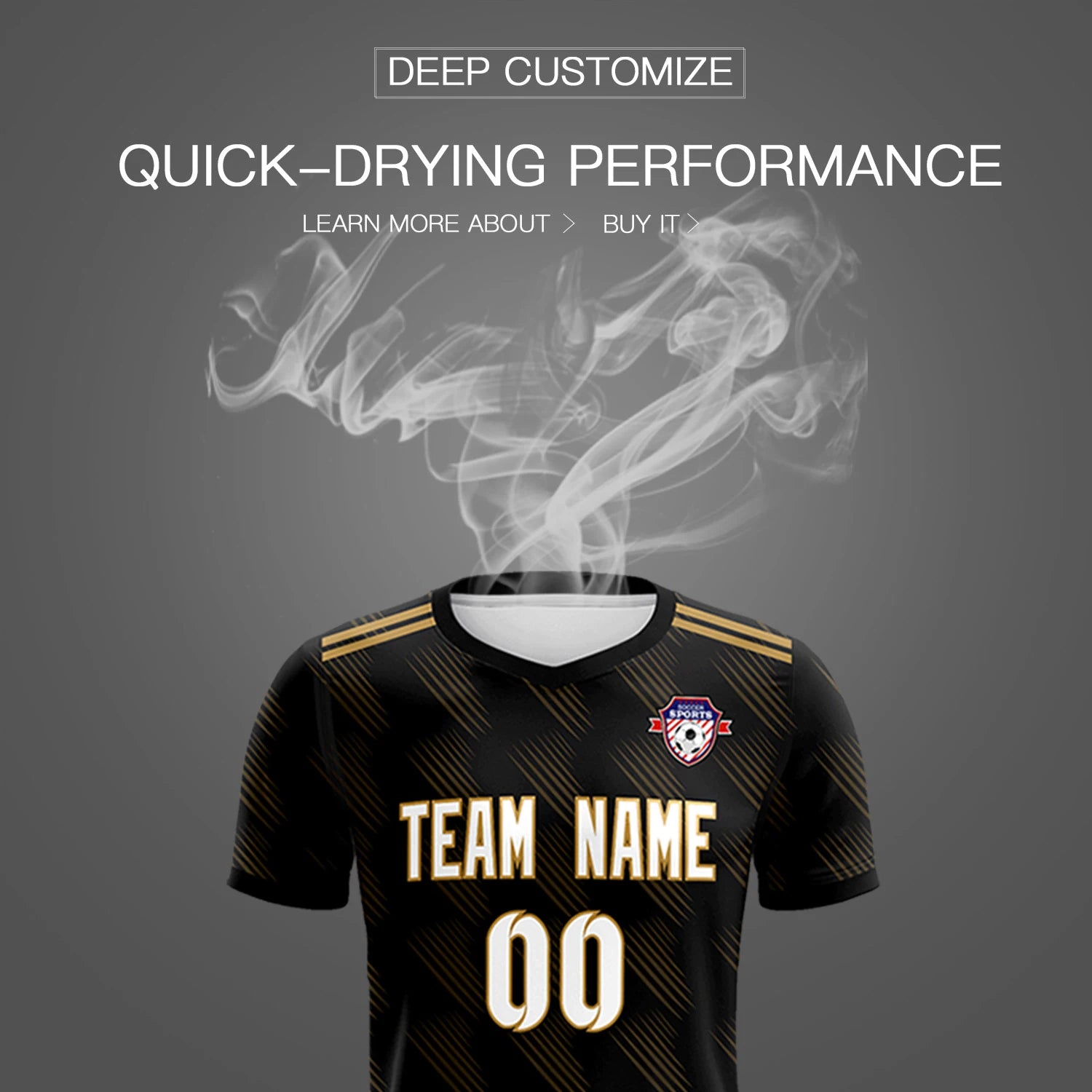 Custom Black Old Gold Printing Outdoor Tracksuit Soccer Sets Jersey